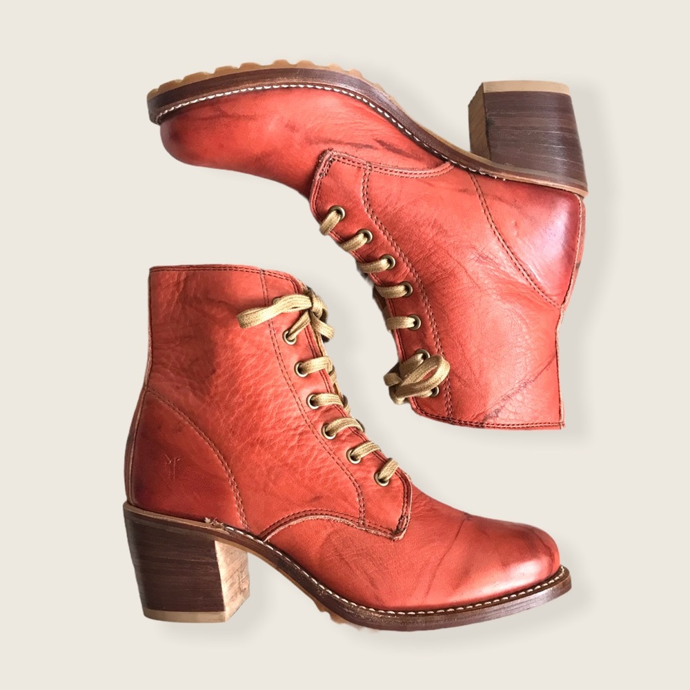 RARE Frye Sabrina 6G LaceUp Terracotta Combat Boot - Picture 8 of 15